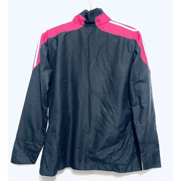 Adidas Womens Medium Pink Black Full Zip Track Jacket Workout 3 Stripe Pockets - Picture 3 of 5